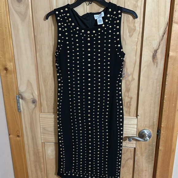 Carmen Marc Valvo Black Gold Studded Dress - Picture 1 of 5